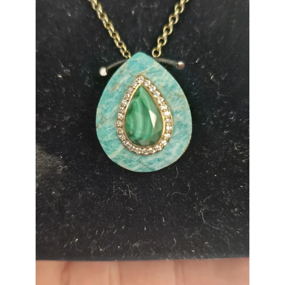 stauer pendant Riverwalk Malachite And Amazonite Comes With Chain Made In Italy!